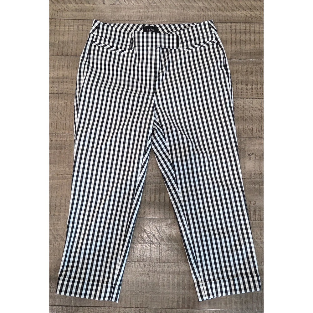 White House Black Market Womens Slip Crop Trousers Black and White Gingham 2S